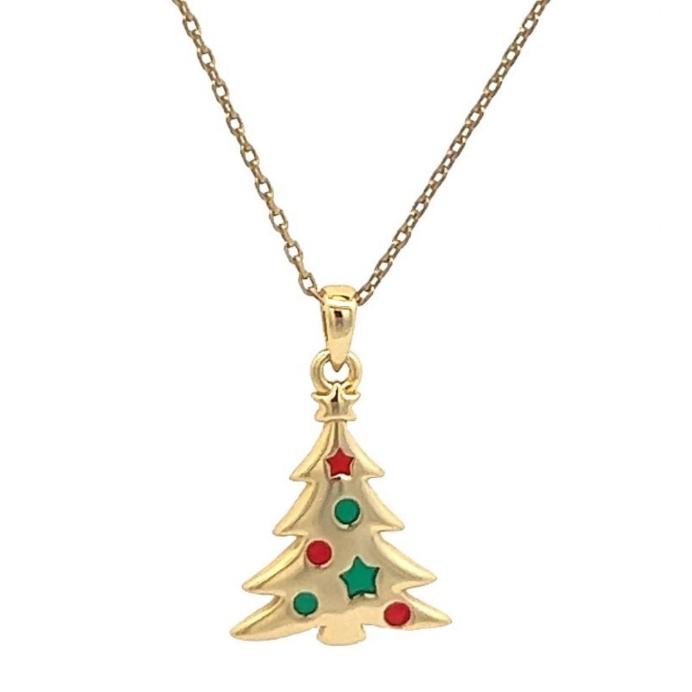 Sterling Silver 14kt Gold Plated Christmas Tree Neckclace.